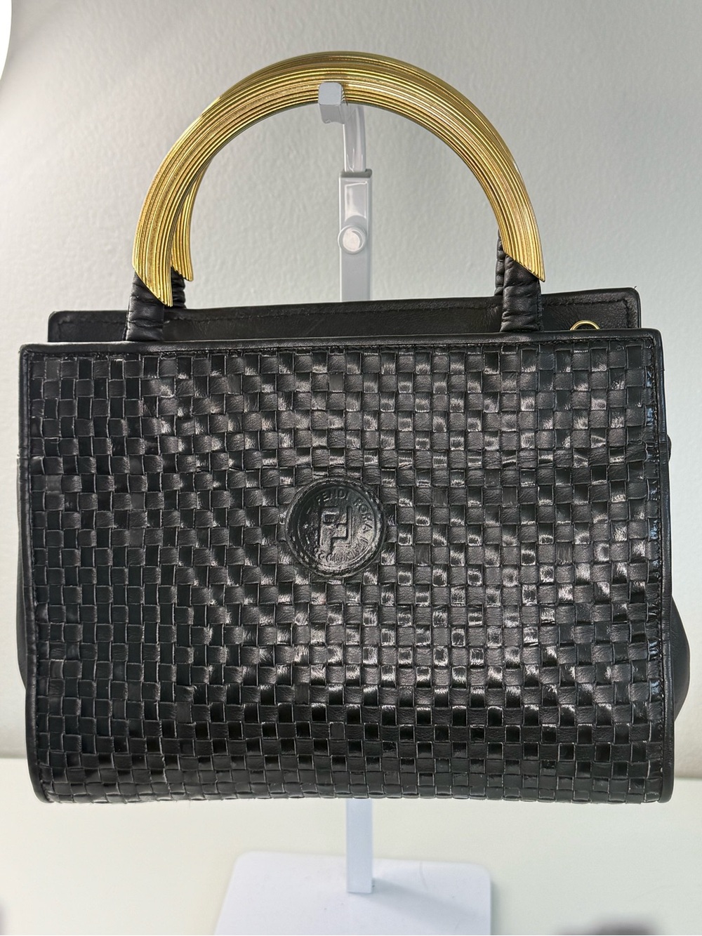 Fendi Vintage Woven Pasta Bag in Black Leather